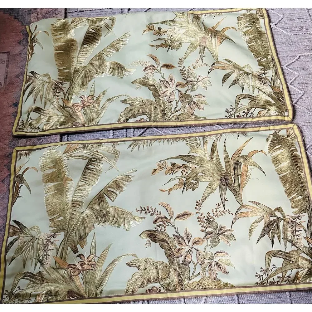 Pillow Shams Pair Green Tropical Floral Botanical chinoiserie Raymond Waites
